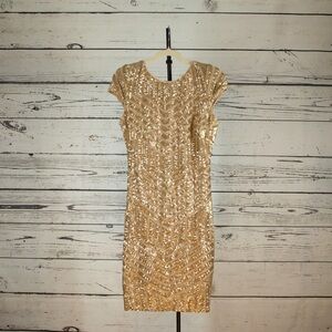 Dress the Population Gold Sequin Cap-Sleeve Sheath Dress